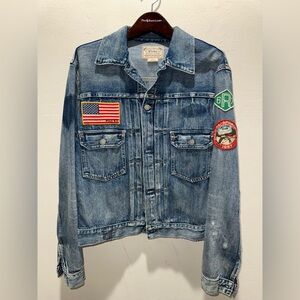Polo by Ralph Lauren Distressed Blue Denim Jacket with Patches